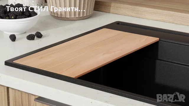 Черна кухненска мивка от гранит Осло 80 Премиум 780 x 530 мм, снимка 4 - Мивки - 47714194