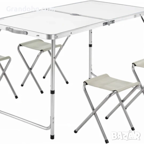 Преносима Алуминиева маса WerkBull с 4 стола,90x70x70 см, снимка 2 - Маси - 52185287