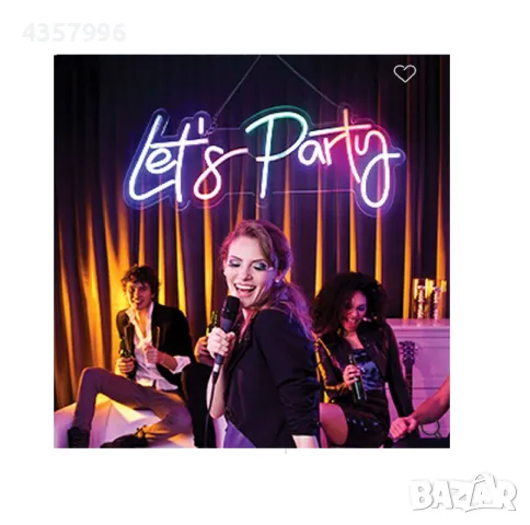 Светещ панел за декорация, LED, Неонов "Let's Party" , снимка 4 - Лед осветление - 49004914
