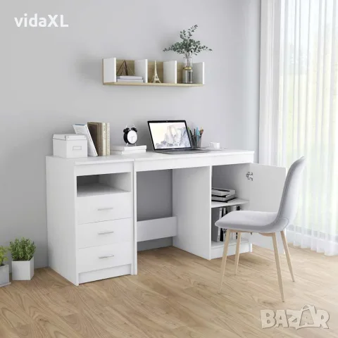 vidaXL Бюро, бяло, 140x50x76 см, инженерно дърво, снимка 3 - Бюра - 56146586