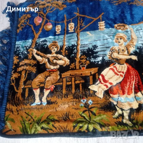 Винтидж италиански плюшен ковьор – Везувий и Тарантела (Перфектно състояние!), снимка 2 - Декорация за дома - 55900866