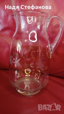 Ретро кана и 5 чаши комплект за вино, ракия, калиево стъкло, снимка 5 - Прибори за хранене, готвене и сервиране - 44434670