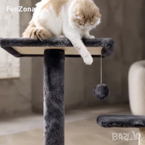 Котешка драскалка с къщичка, хамак и рампа, 125 см, тъмносива, снимка 3 - За котки - 56084075