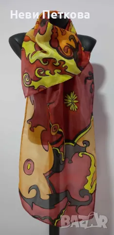 Рисуван копринен шал ВИТРАЖ, снимка 3 - Шалове - 47411213