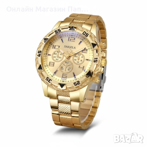 Мъжки кварцов часовник SAIGELA със златист корпус – син или златист циферблат, снимка 3 - Мъжки - 52348102