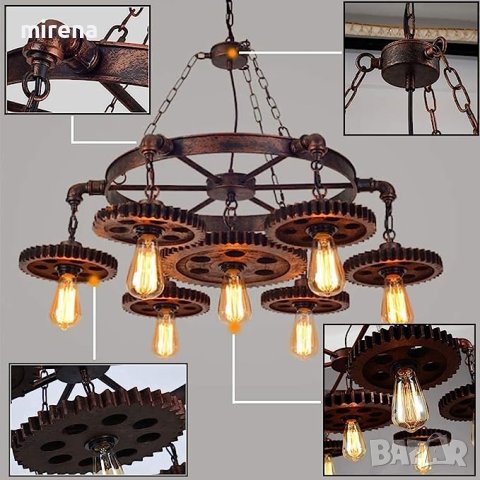 Висяща лампа Ретро полилей от ковано желязо Индустриална винтидж висяща лампа, снимка 9 - Лампи за таван - 34978653