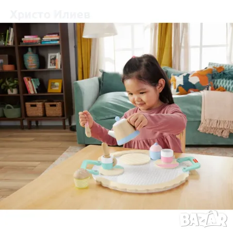 Детски дървен комплект за чай закуска Дървени кухненски играчки Fisher Price, снимка 8 - Образователни игри - 49644075
