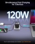 USB C зарядно, NOVOO 120W лаптоп GaN зарядно устройство,PD3.0, 3 порта, снимка 3