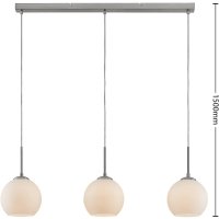 висяща лампа - 3 лампи - стъкло, метал - E27 - бяло, сатениран никел, снимка 5 - Лампи за таван - 41966994