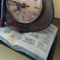 Декорация музикални инструменти- Цигулка часовник върху книга с ноти , снимка 6 - Декорация за дома - 41145031