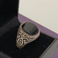 Красив сребърен пръстен маркиран Черен ахат #63В, снимка 8 - Пръстени - 44383206