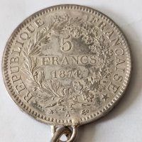 5 франка 1874 година , снимка 2 - Нумизматика и бонистика - 44175358