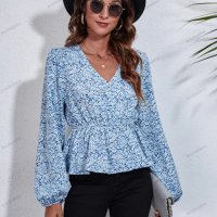 Дамска шифонена риза с карирана флорална щампа с V-образно деколте, 4цвята - 023, снимка 11 - Ризи - 39712876