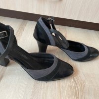 Черно-сиви обувки на среден ток, 36 номер, снимка 1 - Дамски обувки на ток - 35990879
