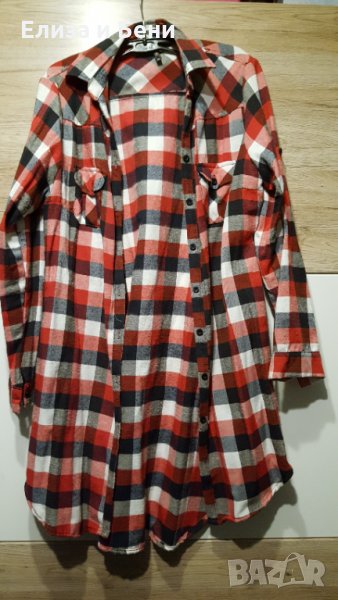 карирана риза рокля туника памук дълга голям размер ХХЛ, снимка 1