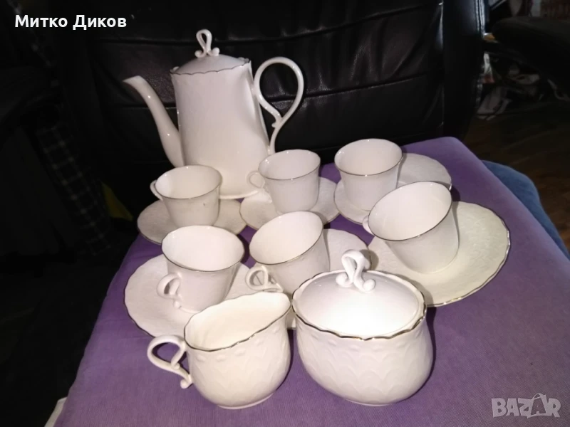 Български костен порцелан Коста Йорданов Бонония Видин сервиз еспресо 17 части нов, снимка 1