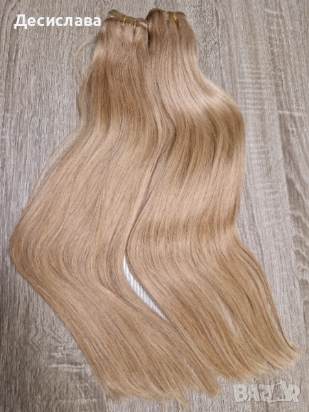 Естествена коса на треса. Плътен косъм и двойни крайща. Златисто-пепелно русо! , снимка 1