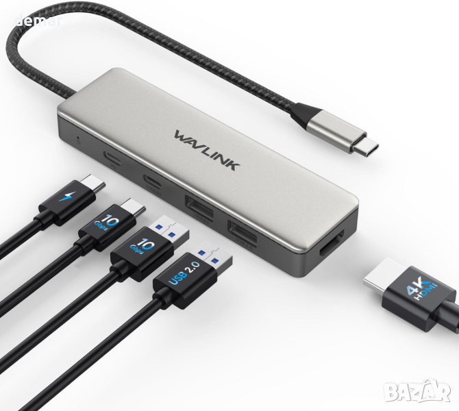 WAVLINK USB C 3.2 хъб HDMI, 10Gbps USB C към HDMI адаптер с 85W PD зареждане, 4K60Hz HDMI, снимка 1