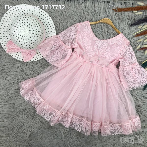 Нежна дантелена рокля с аксесоар шапка, снимка 1