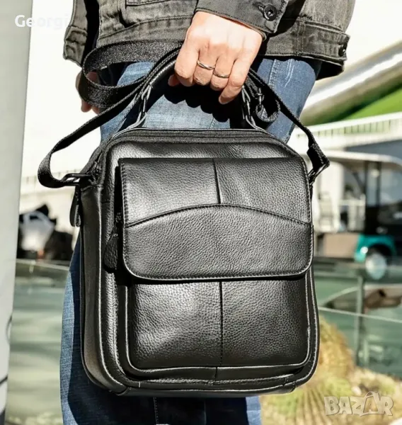 Мъжка кожена бизнес чанта /Върхова черна естествена кожа!, снимка 1