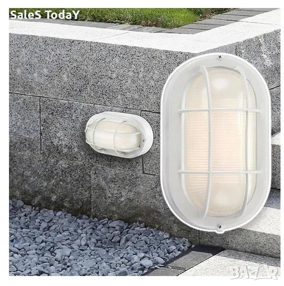 Външна лампа за градина, Външен прожектор, овал, 21x10.5x8.5cm, 60W, E27 , бяла, снимка 1