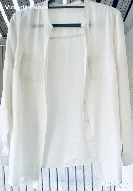 Луксозна копринена риза с пясъчен ефект - 100% чиста коприна кремав цвят, снимка 1