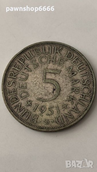 Сребърна монета Германия 5 марки, 1951, снимка 1