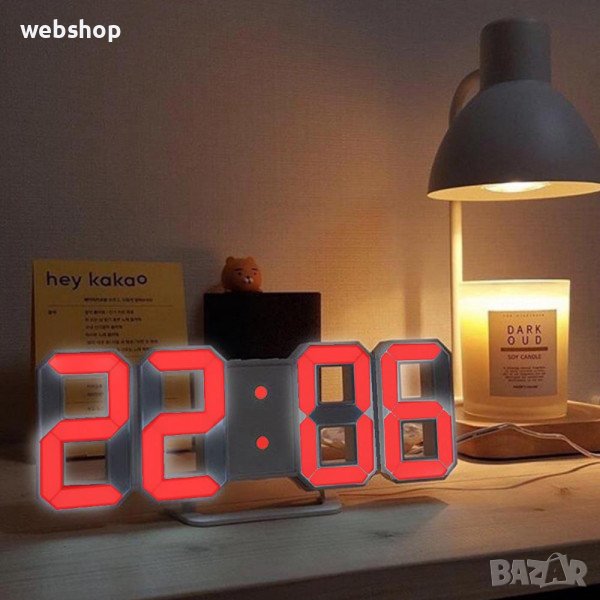 Цифров часовник Saiconcept, LED осветление, аларма, дисплей за температура, бяло/червено ,бяло/синьо, снимка 1