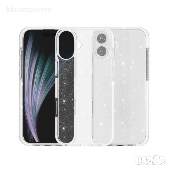 Силиконов кейс Shine 2 mm брокатен, За iPhone 17 (6.3), Прозрачен и Протектор, снимка 1