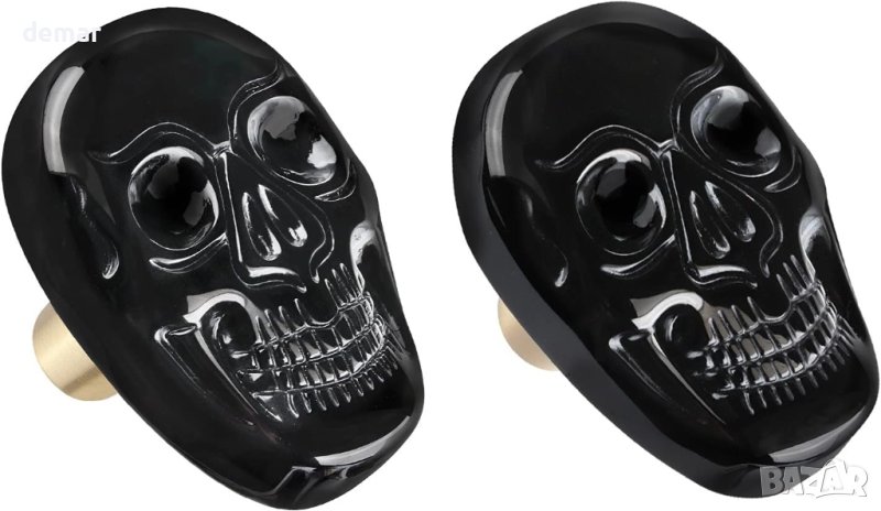 Amogeeli 2 бр. Издълбан череп от черен обсидиан, декоративни дръжки за шкафове, мебели, снимка 1