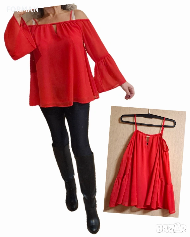 Червена риза с отворени рамене, снимка 1