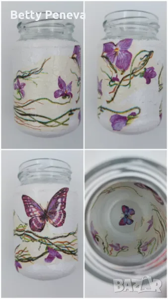 Буркан за съхранение ръчно направен чрез декупаж, снимка 1