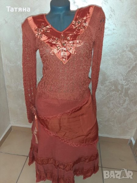 Сет от джинсова пола и блузка от плетиво, снимка 1