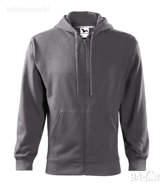 Нов мъжки суичър с ЦИП и качулка в тъмносив цвят, снимка 1