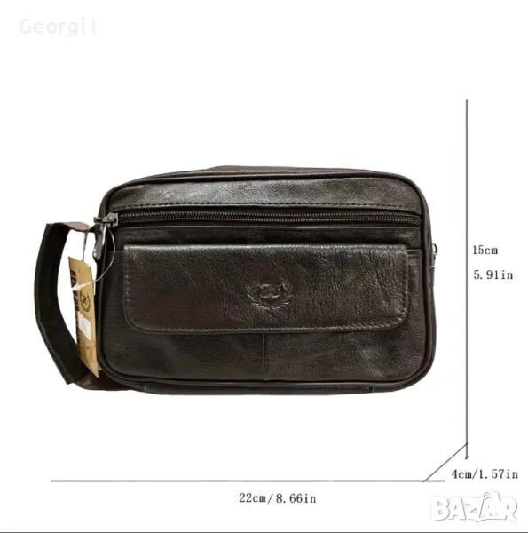 Малка ръчна мъжка чантичка тип Борсета / Кафява естествена кожа!, снимка 1