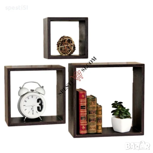 Модерен комплект от 3 дървени етажерки за стена с лесен монтаж, снимка 1