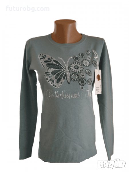 Дамски пуловер фин кашмир с пеперуди, снимка 1