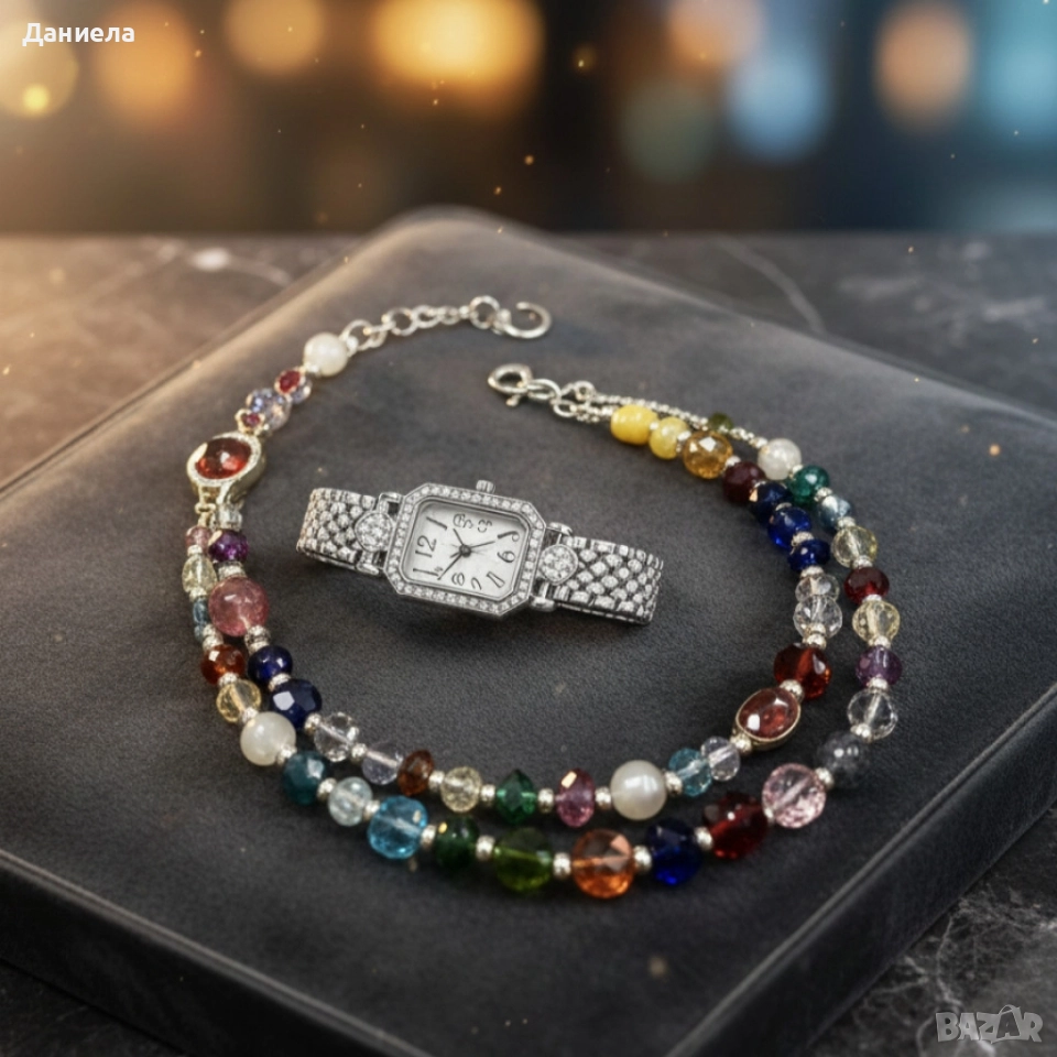 Елегантен часовник с двойна гривна – стил и блясък в едно, снимка 1