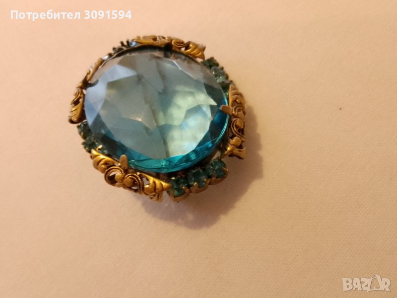 СТАРИННА АРТ ДЕКО ПОЗЛАТЕНА БРОНЗОВА БРОШКА с -КРИСТАЛ , снимка 1