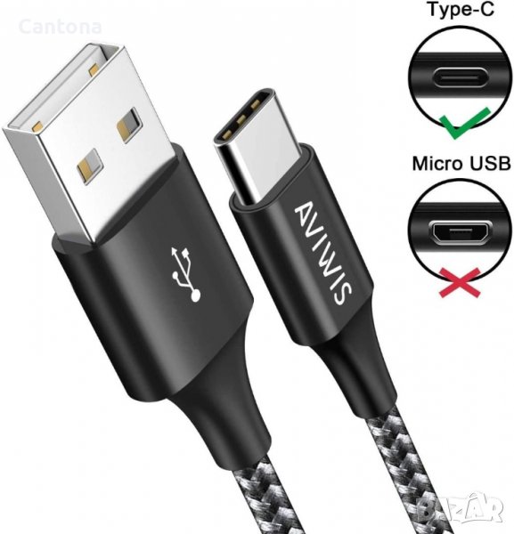 AVIWIS USB C кабел, найлоновa oплетка, кабел за бързо зареждане - 200 см, снимка 1