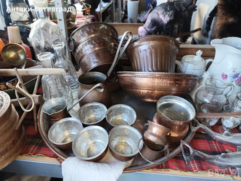 лот стари медни бакърени съдове от едно време , снимка 1