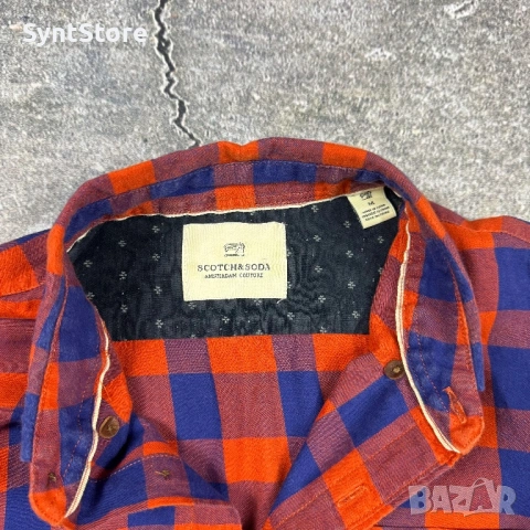 Мъжка карирана риза Scotch & Soda размер M -Червено и синьо (Amsterdam Couture), снимка 3 - Ризи - 53329323