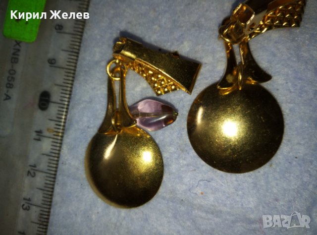 СТАРИ ПОЗЛАТЕНИ РЕТРО КЛИПС ОБЕЦИ от БЛАГОРОДНА СТОМАНА КРИСТАЛ / АМЕТИСТ 38833, снимка 5 - Обеци - 42117521