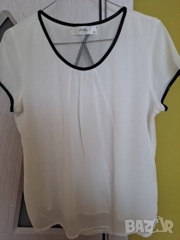 Лятна бяла блуза с черни биета, снимка 2 - Блузи с дълъг ръкав и пуловери - 41712599