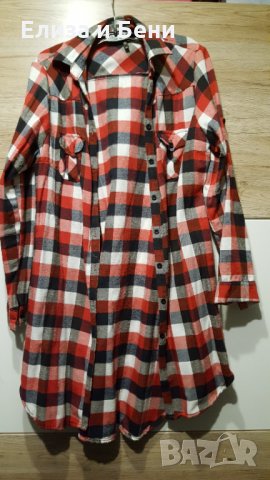 карирана риза рокля туника памук дълга голям размер ХХЛ, снимка 1