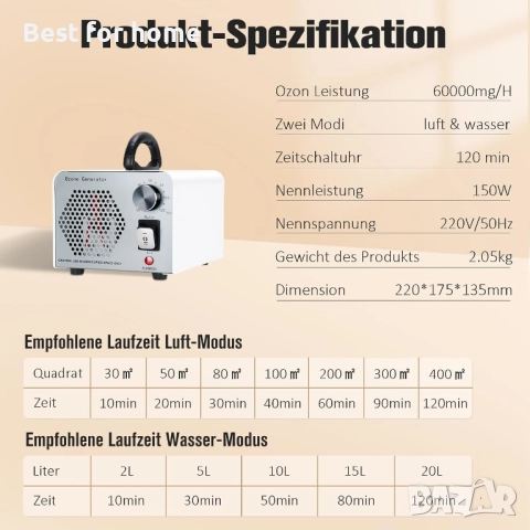  GMGXX озонов пречиствател на въздух с режим вода и въздух, снимка 7 - Овлажнители и пречистватели за въздух - 52443251