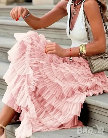 Розова дълга тюлена пола , снимка 1