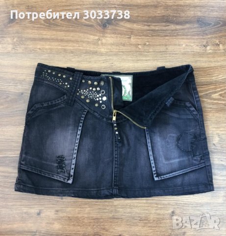 Blue Velvet Jeans Къса памучна дънкова пола с камъни, снимка 4 - Поли - 41602565