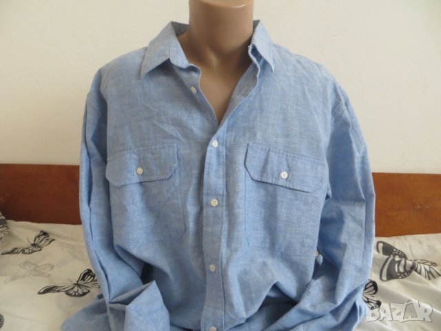 Мъжка риза с дълъг ръкав от лен Dressmann, снимка 1 - Ризи - 41764246