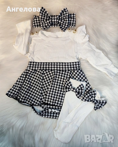 Бебешко боди-рокличка с лента за глава и чорапки , снимка 3 - Комплекти за бебе - 53530698